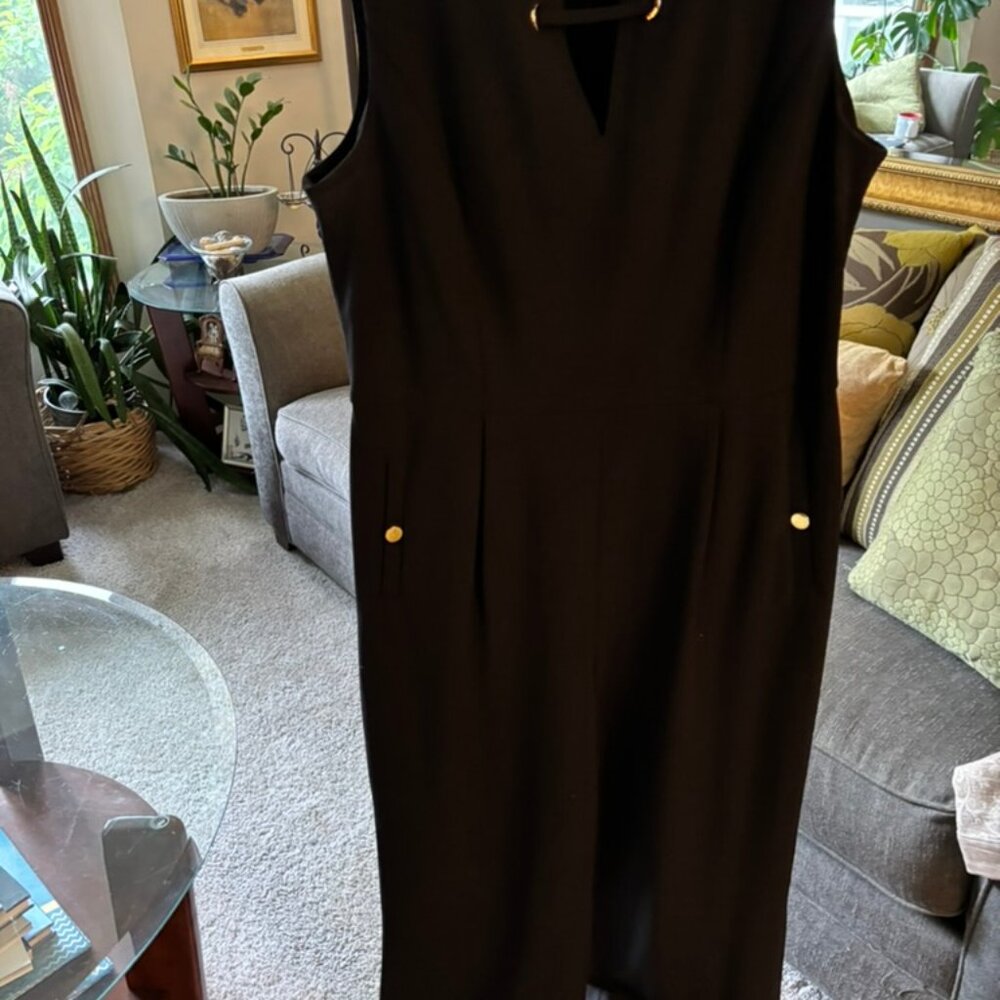 CHAPS by Ralph Lauren sleeveless Black jumpsuit Size 16 gold accent cocktail wed